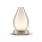 Modern Minimalist Teardrop Glass LED Table Lamp – Brushed Metal Base Ambient Desk & Nightstand Light